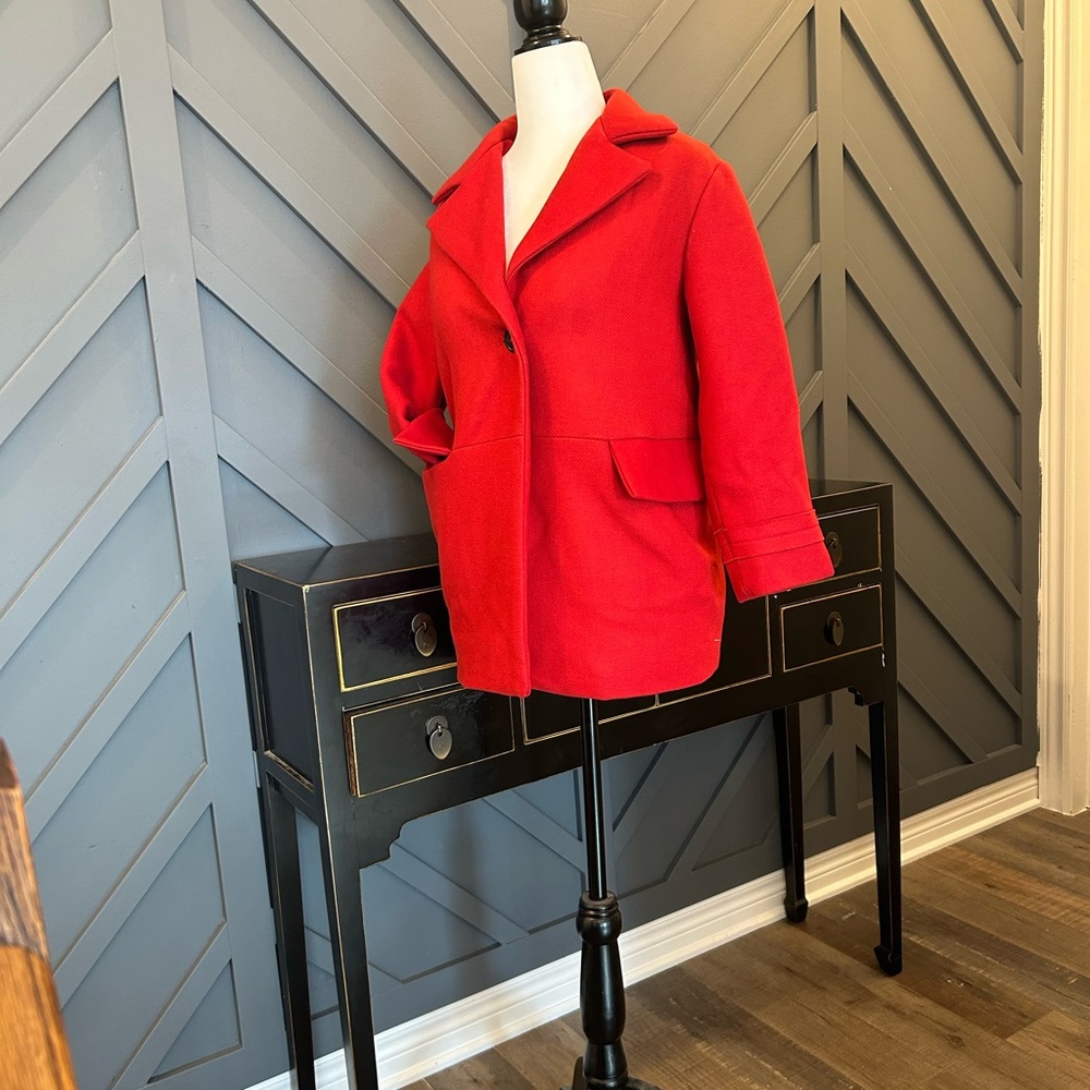 Zara dress coat: stunning red mid length dress coat for winter or cool fall day.